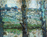 Vincent Van Gogh Orchard in Bloom with Poplars-Thick Impasto Paint oil painting reproduction