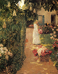 Frederick Childe Hassam Gathering Flowers in a French Garden, 1888 oil painting reproduction