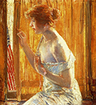 Frederick Childe Hassam The Flag Outside Her Window, April (aka Boys Marching By) 1918 oil painting reproduction