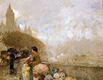 Frederick Childe Hassam Flower Girl by the Seine, Paris, 1889 oil painting reproduction