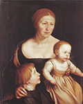Hans Holbein the Younger The Artist's Family. Portrait of his wife Elsbeth bins floor with the two older children Philip and Catherine. 1528 oil painting reproduction
