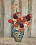 Henri Lebasque Dahlias in Persian Vase, 1920 oil painting reproduction