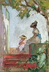 Henri Lebasque Saint Maxime, Madame Lebasque and Her Daughter on the Terrace, 1924 oil painting reproduction