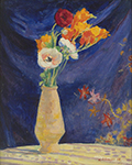 Henri Lebasque Vase of Anemones in front of Blue Curtain, 1912 oil painting reproduction