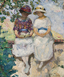 Henri Lebasque Vezillon, Two Girls Seated on the Wall, 1913 oil painting reproduction