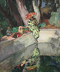 Henri Lebasque Woman and Children near the Bassin, 1923 oil painting reproduction