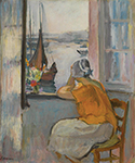 Henri Lebasque Young Woman by the Window Viewing to the Isle of Yeu, 1920 oil painting reproduction