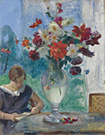 Henri Lebasque Young Woman Reading near the Vase of Flowers, 1915 oil painting reproduction