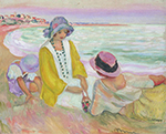 Henri Lebasque Three Young Girls at the Beach oil painting reproduction