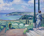 Henri Lebasque Woman in Blue Peignoir at the Villa at Morgat, 1922 oil painting reproduction