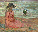 Henri Lebasque Young Woman Seated on the Seashore, 1920 oil painting reproduction