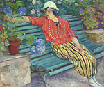 Henri Lebasque Young Woman Seated with Hydrangeas, 1920 oil painting reproduction