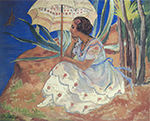 Henri Lebasque Young Woman with Umbrella at St Maxime, 1918 oil painting reproduction