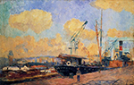 Albert Lebourg Steamers and Barges in the Port of Rouen, Sunset oil painting reproduction