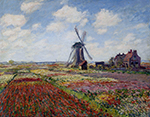 Claude Monet Fields of Tulip With The Rijnsburg Windmill, 1886 oil painting reproduction