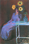 Claude Monet Portrait of Suzanne Hoschede with Sunflowers, 1890 oil painting reproduction