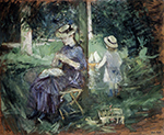 Berthe Morisot Girl Sewing in a Garden - 1884  oil painting reproduction