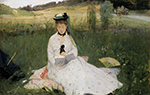 Berthe Morisot Reading with Green Umbrella - 1873  oil painting reproduction