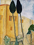 Amedeo Modigliani Cypress Trees and Houses, Midday Landscape - 1919 oil painting reproduction