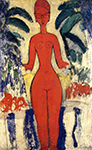 Amedeo Modigliani Standing Nude with Garden Background - 1913 oil painting reproduction