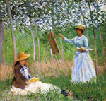 Claude Monet Suzanne Reading and Blanche Painting by the Marsh oil painting reproduction