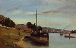 Camille Pissarro Barges at Le Roche Guyon, 1865 oil painting reproduction