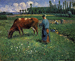 Camille Pissarro Girl Tending a Cow in a Pasture, 1874 oil painting reproduction