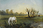 Camille Pissarro White Horse at the Meadow, 1856 oil painting reproduction