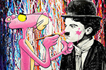 Pink Panther Meets Charlie Chaplin painting for sale