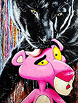 Pink Panther Meets Black Panther painting for sale