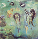 Odilon Redon Seahorses on a Underwater Scape, 1909 oil painting reproduction