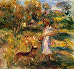 Pierre-Auguste Renoir Woman in Blue and Zaza in a Landscape, 1919 oil painting reproduction
