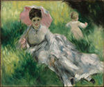 Pierre-Auguste Renoir Woman with a Parasol and Small Child on a Sunlit Hillside, 1873 oil painting reproduction