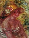 Pierre-Auguste Renoir Bust of a Young Girl Wearing a Straw Hat, 1917 oil painting reproduction