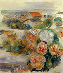 Pierre-Auguste Renoir Landscape, Flowers and Little Girl oil painting reproduction