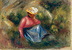 Pierre-Auguste Renoir Seated Young Girl in Hat, 1800 oil painting reproduction