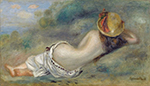 Pierre-Auguste Renoir Bather in Hat Laying on the Grass, 1892 oil painting reproduction