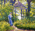 Guy Rose Girl in a Wickford Garden, New England oil painting reproduction