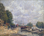 Alfred Sisley Barges at Billancourt, 1877 oil painting reproduction