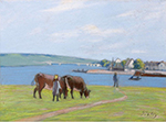 Alfred Sisley The Cows at the Bank of the Seine at Saint-Mammes, 1885 oil painting reproduction