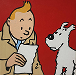 Tintin Reads to Snowy painting for sale