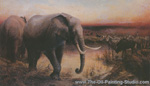 Elephants at a Waterhole painting for sale
