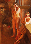 Anders Zorn Firelight oil painting reproduction