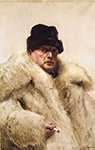 Anders Zorn Self Portrait in a Wolfskin, 1915 oil painting reproduction