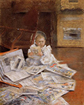 William Merritt Chase Child With Prints oil painting reproduction